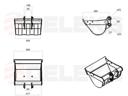bucket for m100 miniexcavator 600